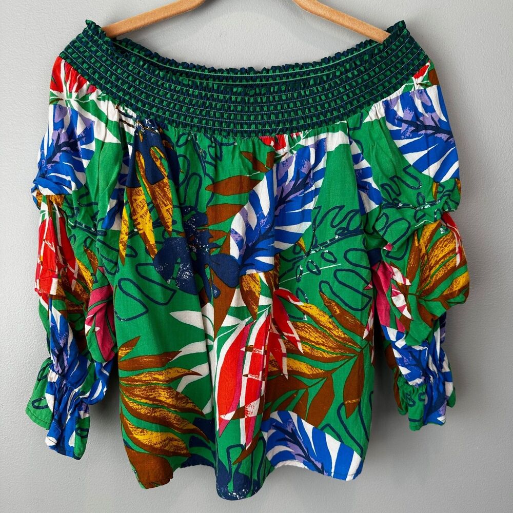 Jealous Tomato Green Floral Off the Shoulder Womens Top Size Small